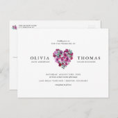 バイオレットウォーターカラーフラワーズハート結婚ブーケズ  インビテーションポストカード (正面/裏面)