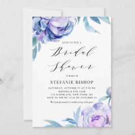 バイオレットウォーターカラー牡丹フローラブライダルシャワー 招待状