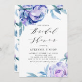 バイオレットウォーターカラー牡丹フローラブライダルシャワー 招待状 (正面/裏面)