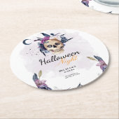 バイオレットウォーター色ハローウィンパーティゴシックスカル ラウンドペーパーコースター (アングル)