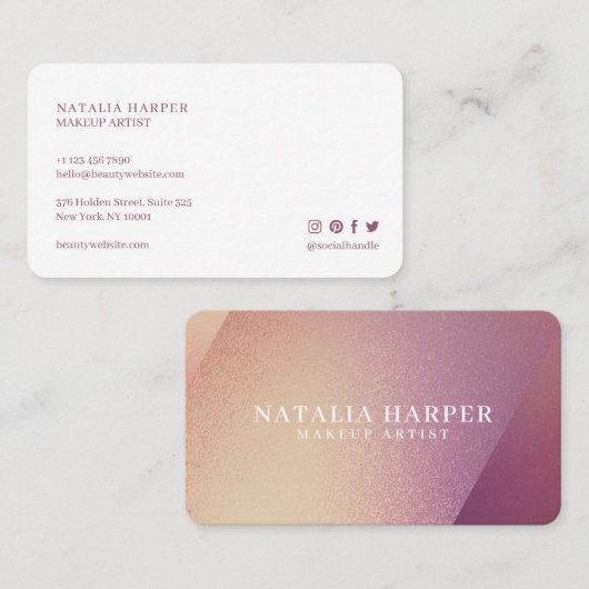 バイオレットエレガントグリッター&ピンク美しいメイクアップ 名刺 (正面/裏面)