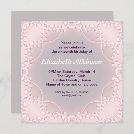 バイオレットエレガントデザインシンプル16誕生日招待状 招待状 (正面/裏面)