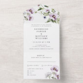 バイオレットエレガントパンジーフローラウォーター結婚カラー オールインワン招待状 (内側)