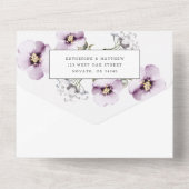 バイオレットエレガントパンジーフローラウォーター結婚カラー オールインワン招待状 (裏面)