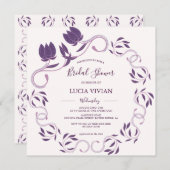 バイオレットエレガントフローラブライダルシャワー招待 セーブザデート (正面/裏面)