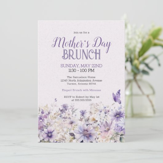 バイオレットエレガントワイルドフラワーマザーズデイブランチ 招待状 (スタンド正面)