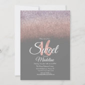 バイオレットエレガント赤面ピンクグラデーショングリッタースウィート16 招待状 (正面)