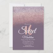 バイオレットエレガント赤面ピンクグラデーショングリッタースウィート16 招待状 (正面)