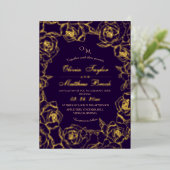 バイオレットエレガント金ゴールドミニマ結婚リスト 箔招待状 (立ち正面)