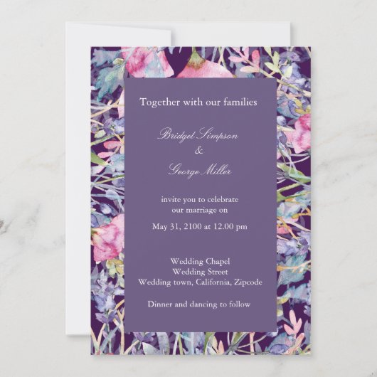バイオレットカラフルの野結婚花緑 招待状 (正面)