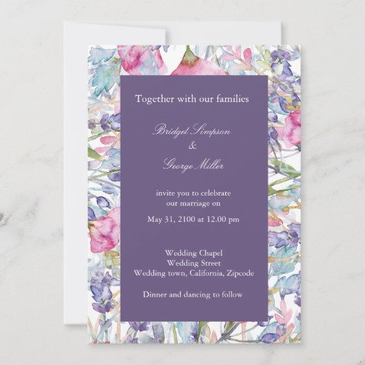 バイオレットカラフルの野結婚花緑 招待状 (正面)