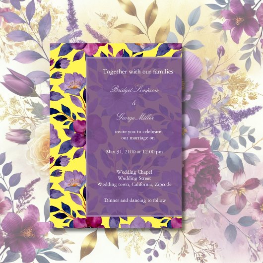 バイオレットカラフルの野結婚花緑 招待状