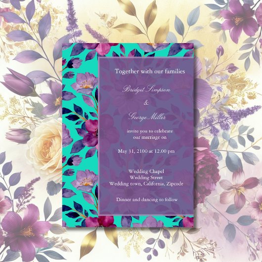 バイオレットカラフルの野結婚花緑 招待状