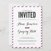 バイオレットカーニバルストライプモダン結婚式招待状 招待状 (正面)