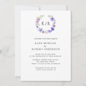 バイオレットガーデンの水彩二重モノグラム 招待状 (正面)