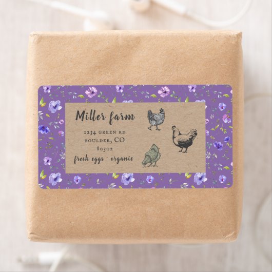 バイオレットガーデンフローラ素朴な台本の卵のカートンのラベル ラベル (インサイチュ)