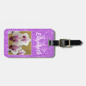 バイオレットガーリーグリッターイニシャルモノグラムカスタム写真 ラゲッジタグ (正面横)