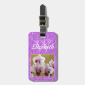 バイオレットガーリーグリッターイニシャルモノグラムカスタム写真 ラゲッジタグ (正面縦)