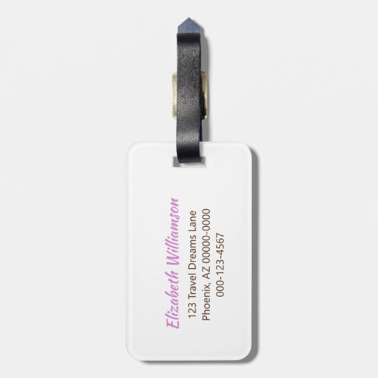 バイオレットガーリーグリッターイニシャルモノグラムカスタム写真 ラゲッジタグ (裏面縦)