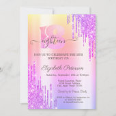 バイオレットグリッターグラデーションドリップ18誕生日 招待状 (正面)