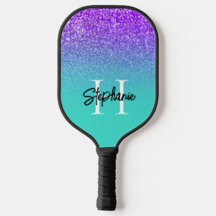 バイオレットグリッターターコイズグラデーションモノグラム ピックルボールラケット