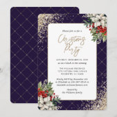 バイオレットゴールド ボタニカル エレガント クリスマスパーティ 招待状 (正面/裏面)