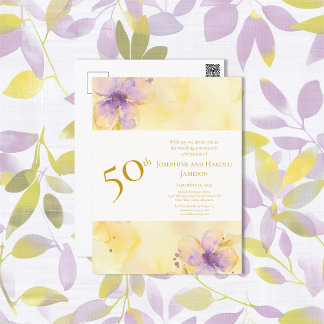 バイオレットゴールド 50周年結婚記念日招待状 ポストカード