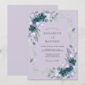 バイオレットサボテンのロマンティックなユーカリの結婚式 招待状 (正面/裏面)