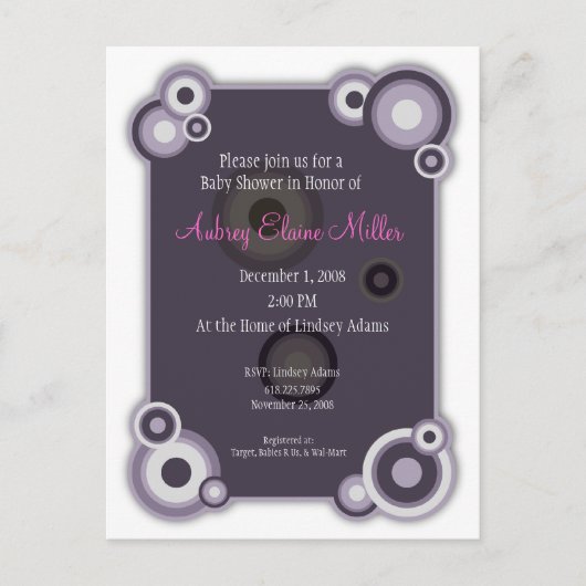バイオレットサークルベビーシャワー招待状 インビテーションポストカード (正面)