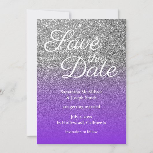バイオレットシルバーグラデーションラメ Save the Date 招待状 (正面)