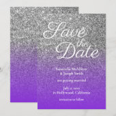 バイオレットシルバーグラデーションラメ Save the Date 招待状 (正面/裏面)