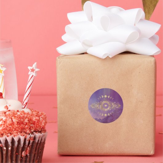 バイオレットスカイ金ゴールドムーンスティッカー ラウンドシール (パーティー)