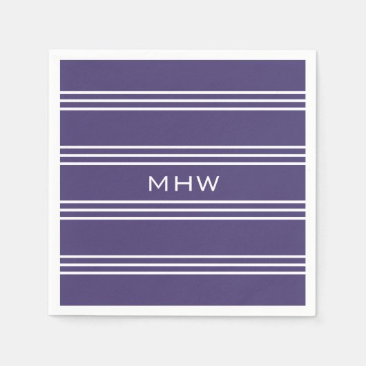 バイオレットストライプ紙モノグラムナプキン スタンダードカクテルナプキン (正面)
