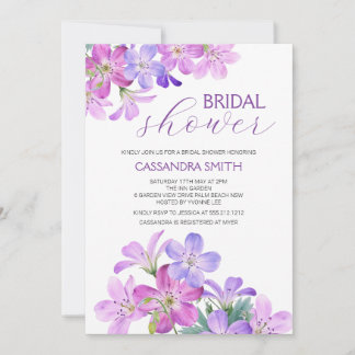 バイオレットゼラニウムグリーナリーフローラブライダルシャワー 招待状