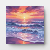 バイオレットタイド｜紫色の夕日が沈む海の波を描いた フォトプラーク (正面)