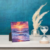 バイオレットタイド｜紫色の夕日が沈む海の波を描いた フォトプラーク (インサイチュ)