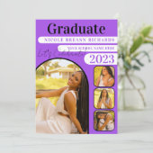 バイオレットタイポグラフィ写真卒業発表 招待状 (スタンド正面)