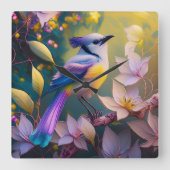 バイオレットタフテッドイエローブレストファンタジー鳥 スクエア壁時計 (正面)