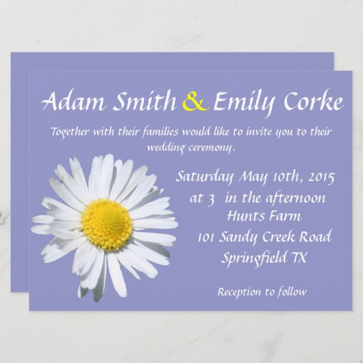 バイオレットチューリップデイジー結婚式招待状 招待状 (正面/裏面)