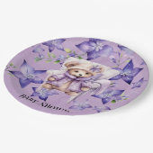 バイオレットテディベアチェアスターガールベビーシャワー ペーパープレート (アングル)