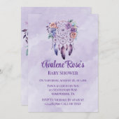 バイオレットドリームキャッチャー&フラワーガールガールベビーシャワー 招待状 (正面/裏面)