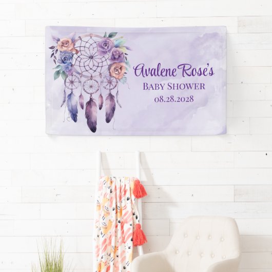 バイオレットドリームキャッチャー&フラワーガールガールベビーシャワー 横断幕 (インサイチュ)