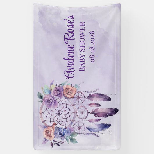 バイオレットドリームキャッチャー&フラワーガールガールベビーシャワー 横断幕 (縦)