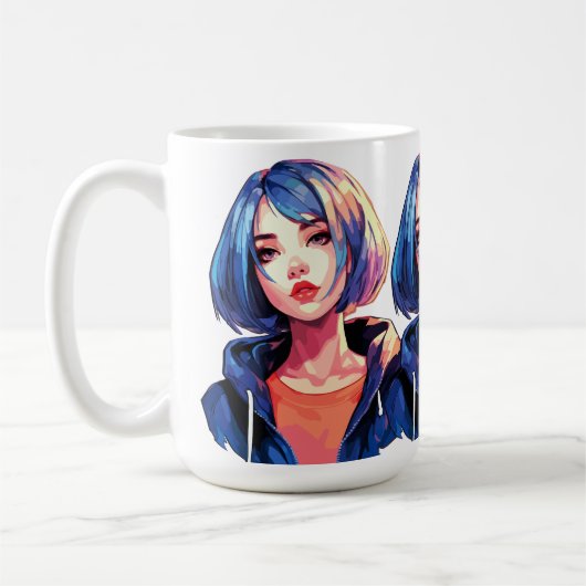 バイオレットドリーム:おしゃれな服装のアニメ少女 コーヒーマグカップ (左)