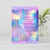 バイオレットドロップスドレス ホログラフィック キンセアニエラ 招待状 (スタンド正面)