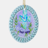 バイオレットバラクリスチャン十字架 セラミックオーナメント (右)