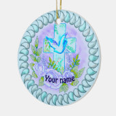 バイオレットバラクリスチャン十字架 セラミックオーナメント (左)