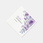 バイオレットバラグリーンリーフローラ誕生日 スタンダードカクテルナプキン (角)