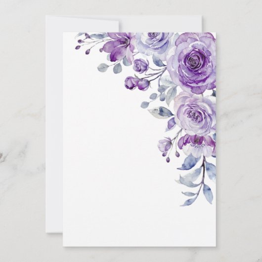 バイオレットバラグリーンリーフローラ誕生日 招待状 (裏面)