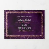 バイオレットバラ金ゴールド散布紙吹雪詳細RSVP 三つ折り招待状 (カバー)